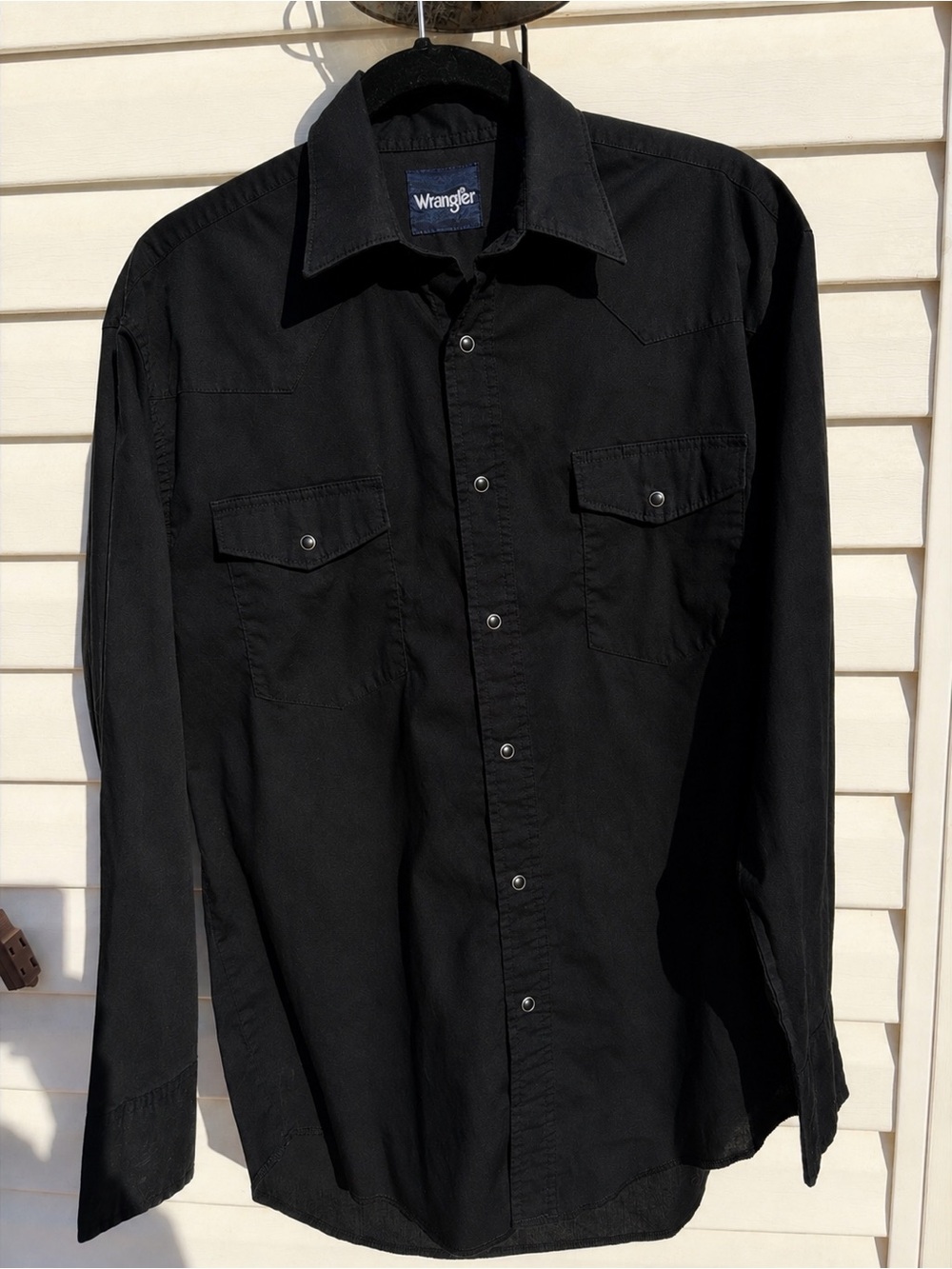 Wrangler Men’s Black Western Snap Shirt Medium Long Sleeve Cowboy